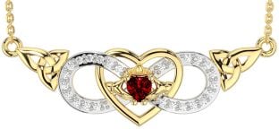 Diamant Granaat Goud Keltisch Drie-eenheid Knoop Oneindigheid Hart Claddagh Halsketting