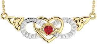 Diamond Ruby Gold Celtic Trinity Knot Infinity Heart Claddagh Necklace