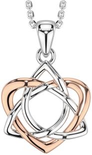 Rose Gold Silver Celtic Trinity Knot Heart Necklace