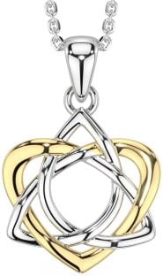 Gold Silver Celtic Trinity Knot Heart Necklace