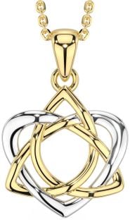 Gold Silver Celtic Trinity Knot Heart Necklace