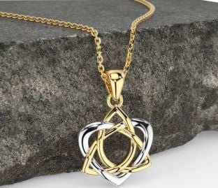 Gold Silver Celtic Trinity Knot Heart Necklace