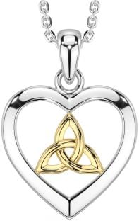 Gold Silver Celtic Trinity Knot Heart Necklace