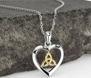 Gold Silver Celtic Trinity Knot Heart Necklace