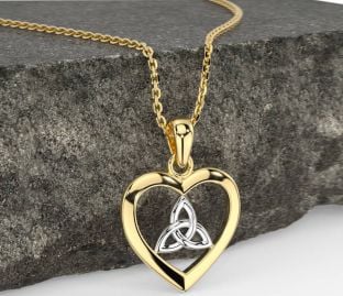 Gold Silver Celtic Trinity Knot Heart Necklace