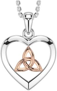 Rose Gold Silver Celtic Trinity Knot Heart Necklace