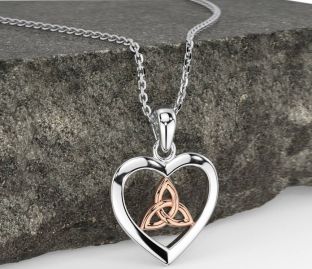 White Rose Gold Celtic Trinity Knot Heart Necklace