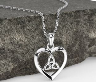 White Gold Celtic Trinity Knot Heart Necklace