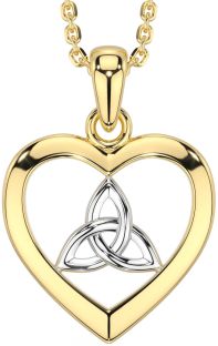 White Yellow Gold Celtic Trinity Knot Heart Necklace