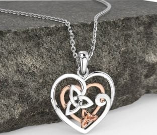 Rose Gold Silver Celtic Trinity Knot Heart Necklace
