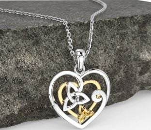 Gold Silver Celtic Trinity Knot Heart Necklace