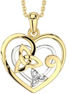 Gold Silver Celtic Trinity Knot Heart Necklace