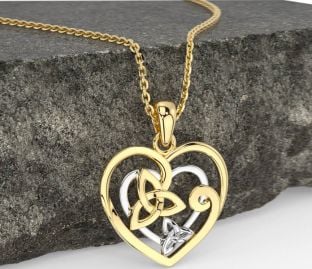 Gold Silver Celtic Trinity Knot Heart Necklace