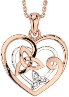 White Rose Gold Celtic Trinity Knot Heart Necklace