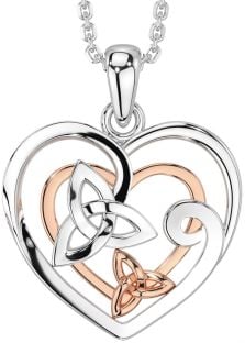 Rose Gold Silver Celtic Trinity Knot Heart Necklace