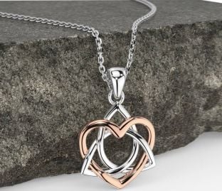 Rose Gold Silver Celtic Trinity Knot Heart Necklace