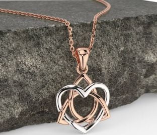 White Rose Gold Celtic Trinity Knot Heart Necklace