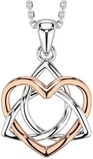 Rose Gold Silver Celtic Trinity Knot Heart Necklace