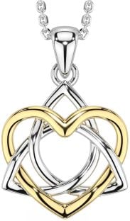 White Yellow Gold Celtic Trinity Knot Heart Necklace