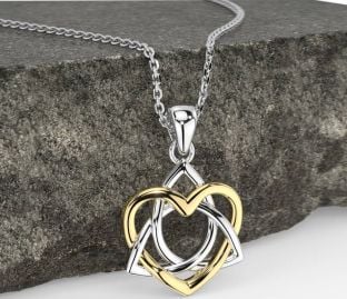 White Yellow Gold Celtic Trinity Knot Heart Necklace