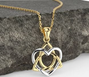 White Yellow Gold Celtic Trinity Knot Heart Necklace