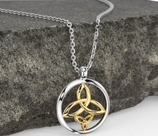 White Yellow Gold Celtic Trinity Knot Necklace