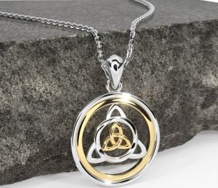 White Yellow Gold Celtic Trinity Knot Necklace