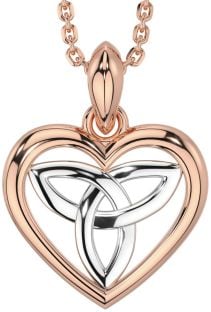 Rose Gold Silver Celtic Trinity Knot Heart Necklace