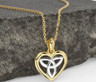 Gold Silver Celtic Trinity Knot Heart Necklace