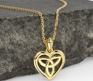 Gold Silver Celtic Trinity Knot Heart Necklace