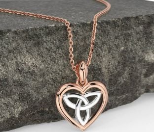 White Rose Gold Celtic Trinity Knot Heart Necklace