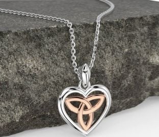 White Rose Gold Celtic Trinity Knot Heart Necklace