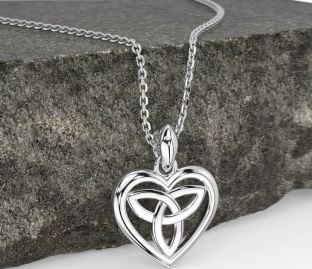 White Gold Celtic Trinity Knot Heart Necklace