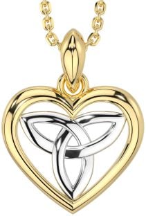 White Yellow Gold Celtic Trinity Knot Heart Necklace