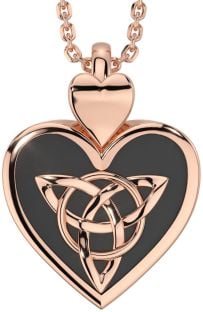 Rose Gold Silver Black Rhodium Celtic Trinity Knot Heart Necklace