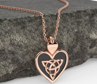 Rose Gold Silver Black Rhodium Celtic Trinity Knot Heart Necklace