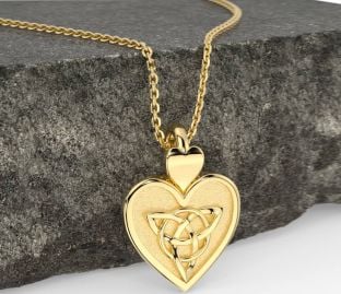 Gold Silver Celtic Trinity Knot Heart Necklace