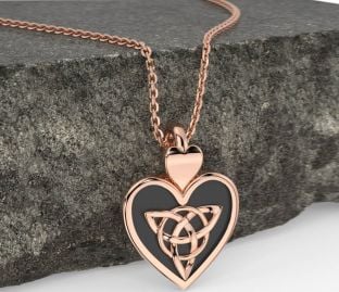 Rose Gold Black Rhodium Celtic Trinity Knot Heart Necklace