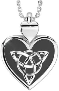 Silver Black Rhodium Celtic Trinity Knot Heart Necklace