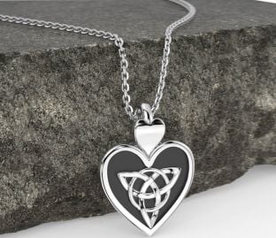 Silver Black Rhodium Celtic Trinity Knot Heart Necklace