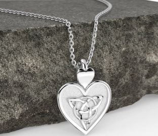 White Gold Celtic Trinity Knot Heart Necklace