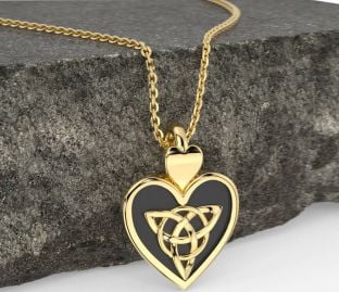 Gold Black Rhodium Celtic Trinity Knot Heart Necklace