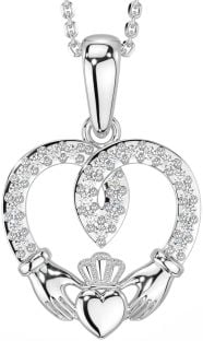 Diamante Prata Claddagh céltico Coração Colar