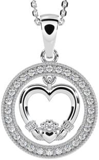 Diamond Silver Claddagh Heart Necklace