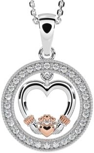 Diamond White Rose Gold Claddagh Heart Necklace