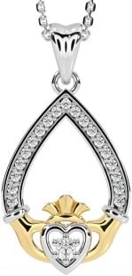 Diamond Gold Silver Claddagh Necklace