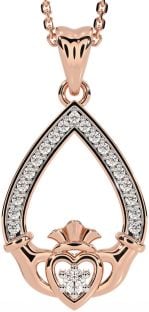 Diamond Rose Gold Silver Claddagh Necklace