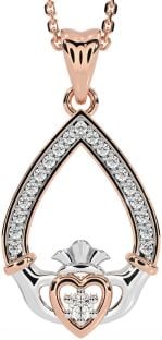 Diamond Rose Gold Silver Claddagh Necklace