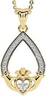 Diamond Gold Silver Claddagh Necklace