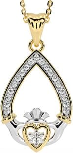 Diamond Gold Silver Claddagh Necklace